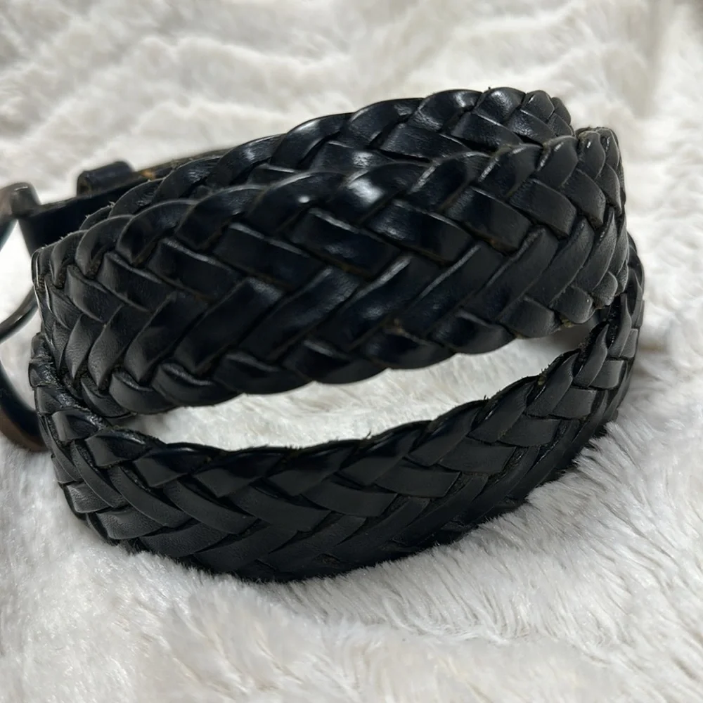 Gap Black Woven Leather Men's Belt Matte  bronze Buckle, Size 40